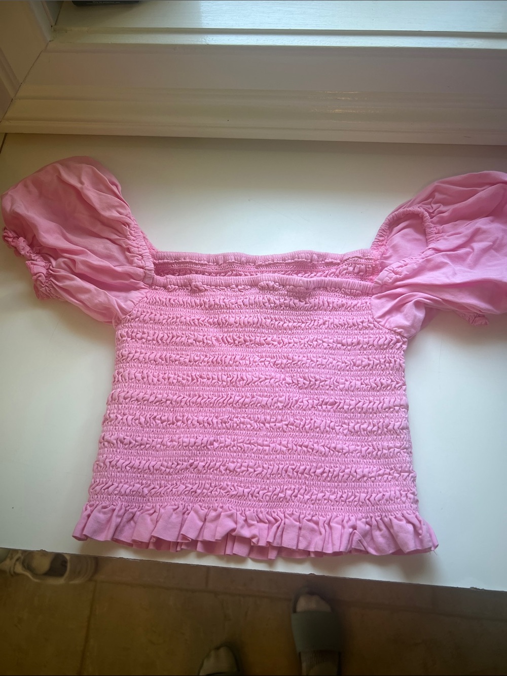 Katie J-Smocked Puff-Sleeve girls Top - Pink-size large
